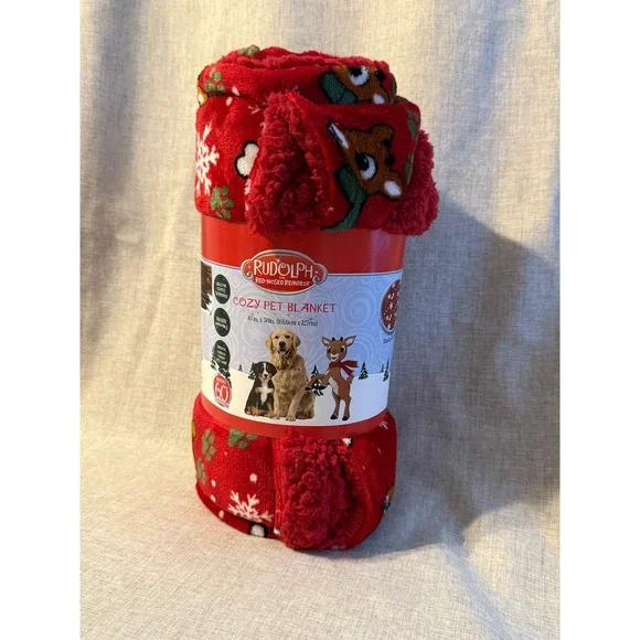 Rudolph the Red Nosed Reindeer Cozy Pet Blanket 40x50 Red Christmas Dogs