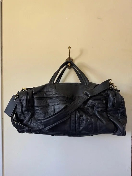 Genuine Calfskin Leather Black Vintage Duffle Bag XL