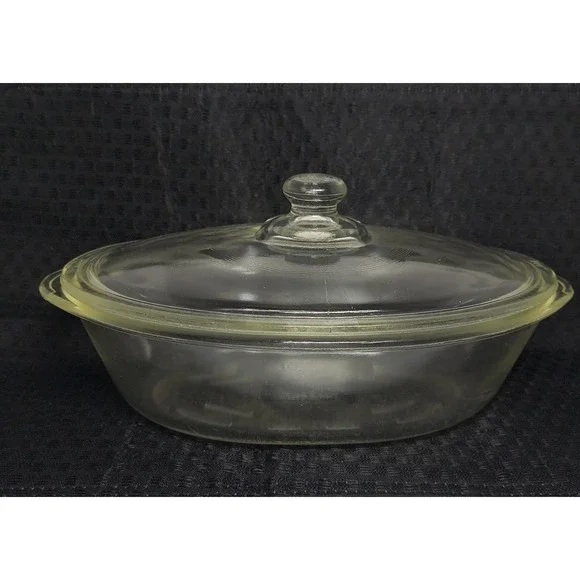 Vintage Glasbake Oval Covered Casserole Dish 225 w Lid Clear Glass USA Retro 10
