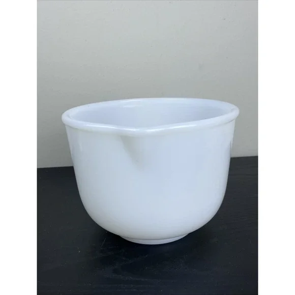 Vintage White Milk Glass Mixing Bowl with Pour Spout Mid Century Modern Kitchen