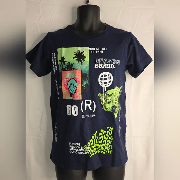 Reason Brand Graphic T-Shirt Navy NWT Boys Size Small CK-3235