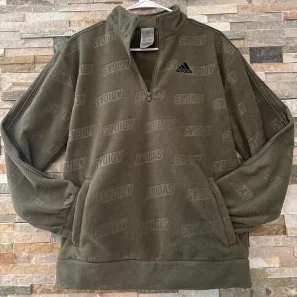 Adidas Boys Green Fleece Pullover Excellent Condition Size L
