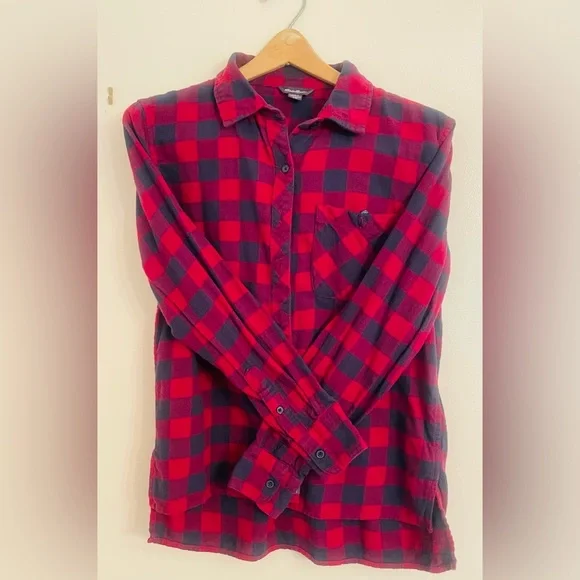 Eddie Bauer Kids S/CH Red Black Plaid Casual L/S Flannel Button Up Shirt