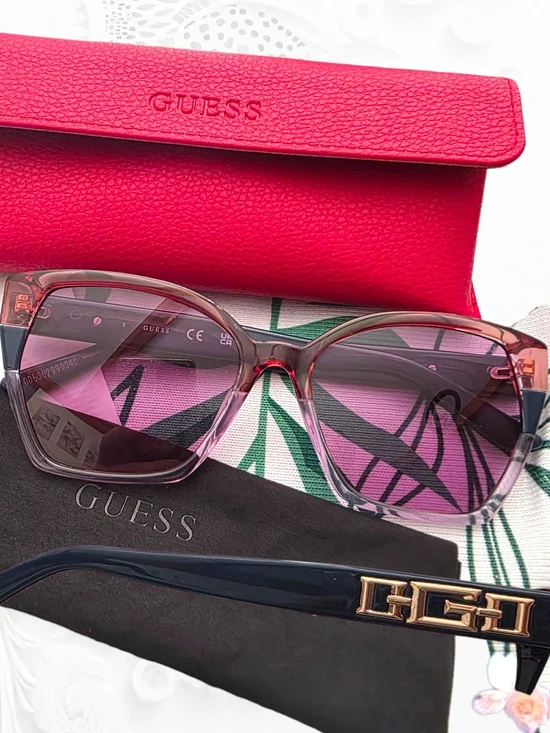 New Guess GU7912 Pink Navy Blue Gold Logo Sunglasses 55mm