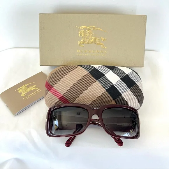 BURBERRY B 4015 3017 Gray Gradient Lenses Dark Burgundy Frame Sunglasses NWB