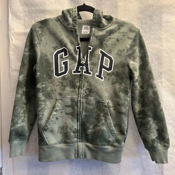 GAP Kids Olive Tie-Dye Zip Hoodie with kangaroo pockets. Sz-L. CC1