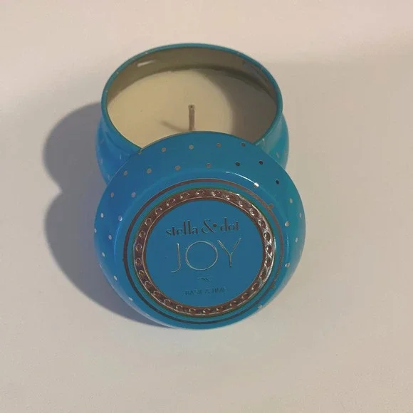 Stella & Dot Joy Basil & Lime Scented Candle Teal Blue Tin 2.7oz Soy‎ Wax Blend