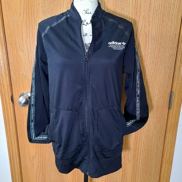 Adidas The Brand with the 3 Stripes logo tape zip up streetwear track jacket
