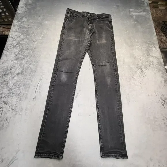 Levi's Jeans Mens 33x34 Black Skinny Slim Distressed Stretch Denim Pockets Logo