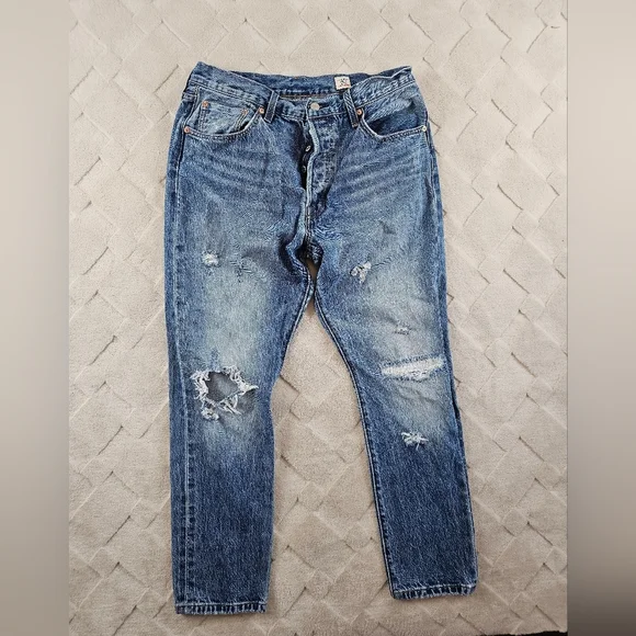 Levi's 501 White Oak Denim Slim Straight Leg Jean Mens 32x28 Distressed