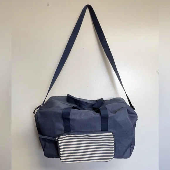 DSW Blue Duffel Bag with Striped Accent