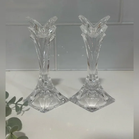 Vintage Mikasa Art Deco Crystal Candleholder set of two no chips scratches