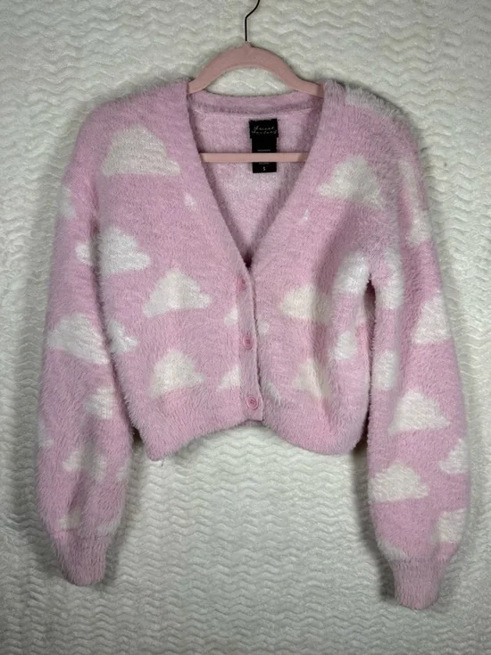 Fuzzy Pink Cloud Cardigan Sweater for Kids