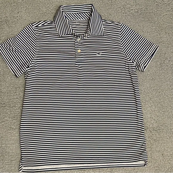 Vineyard Vines Black and White Striped Kids Sankaty Performance Polo