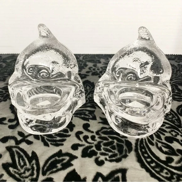 PartyLite Clear Dolphins on Wave Partylite Tea Light Candle Holder Clear P0255 🐬