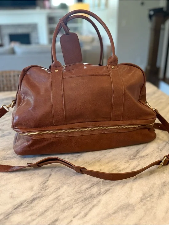 Sole Society Leather Weekender Duffel Bag - Cognac