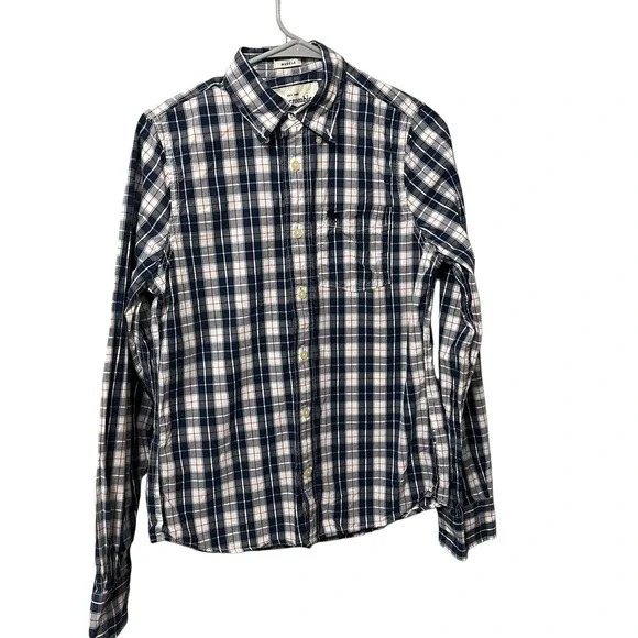 Abercrombie Boys XL Muscle‎ Fit Plaid Button Down Shirt Navy White Red Preppy