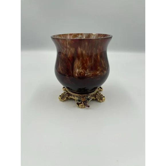 RARE JAY STRONGWATER DRAGONFLY MAROON ENAMEL BLOWN GLASS‎ VOTIVE CANDLE HOLDER