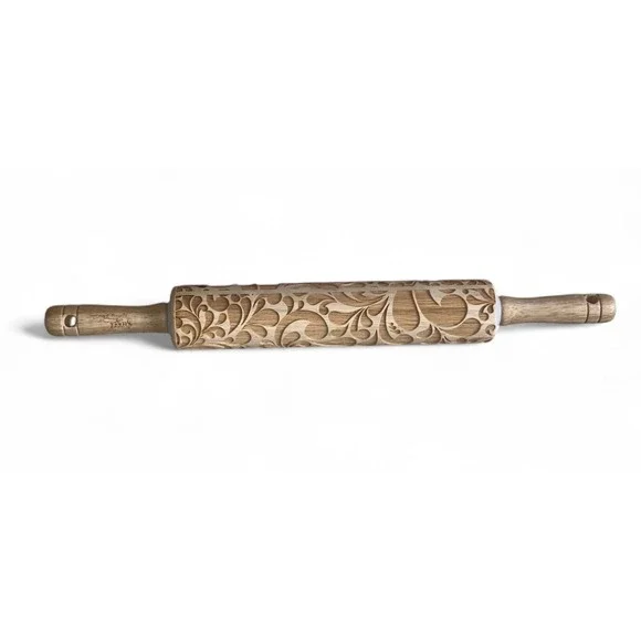 Sweet Rolling Pin Embossed Wood Floral Leaf Design Baking Dough Pastry Tool‎
