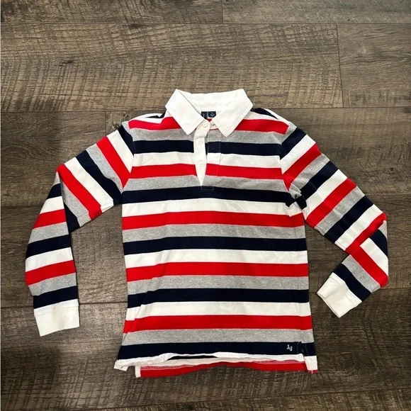 Janie and Jack Striped Red, White, and Blue Kids Long-sleeve Polo Rugby Shirt