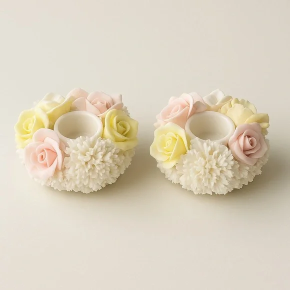 Ardalt Lenwile China Floral Candle Holders Set of 2 Vintage 3D Baskets