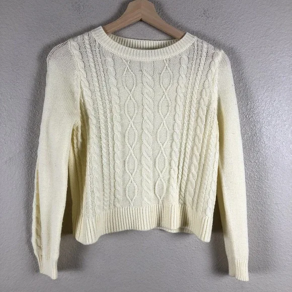 Copper Key Sweater Girl X‎ Large Off White Cable Knit Crop Basic Staple Layering