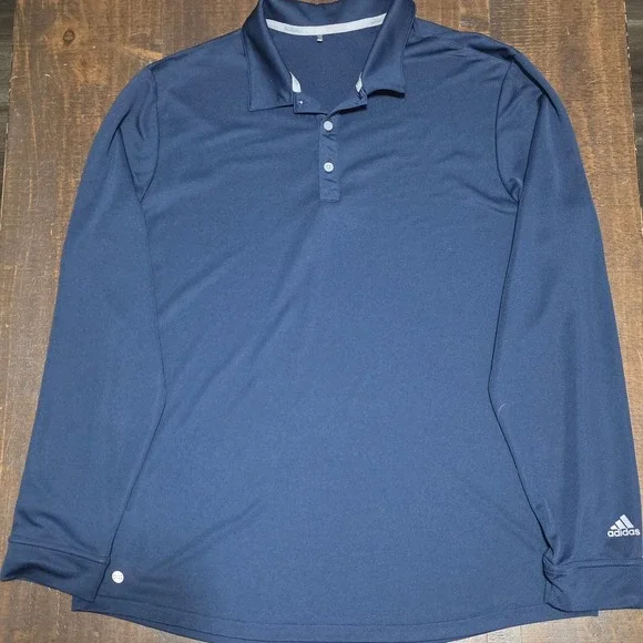 Adidas Long Sleeve Performance Polo Shirt Navy Blue