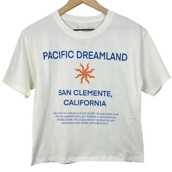 Zara Kids Pacific Dreamland San Clemente California Graphic T-Shirt White 12-13