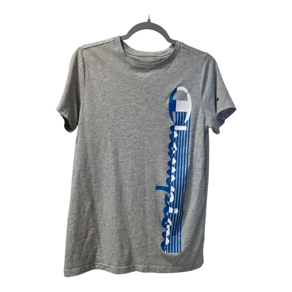 Champion Boy's Short Sleeve 18/20 Grey T Shirt With Logo Print On Front