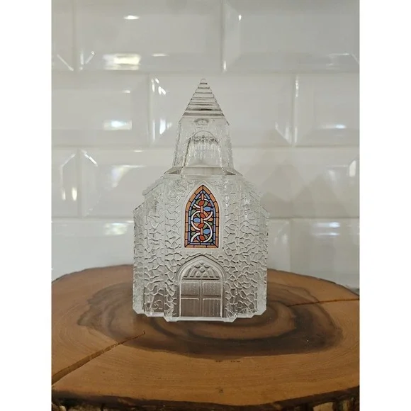 CHURCH GLASS ETCHED STAINED GLASS AVON VINTAGE 6.5