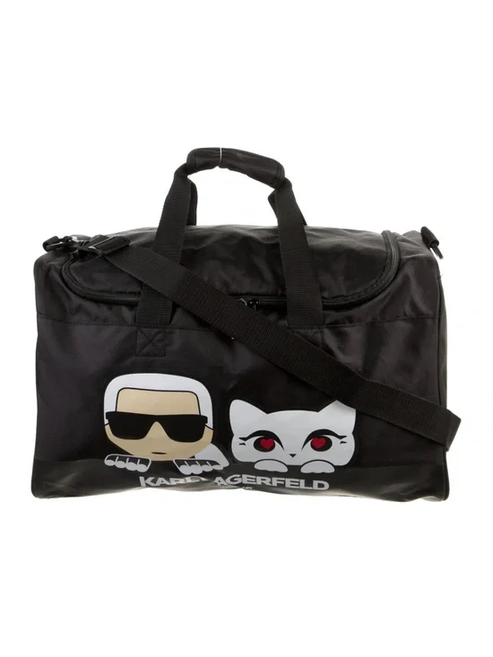 KARL LAGERFELD Duffel Bag Weekender Overnight Bag Carry On Gym Vacation Black