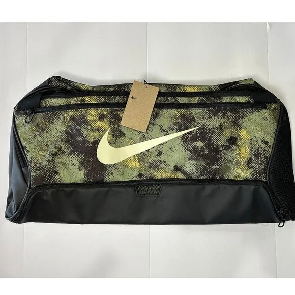 Nike Brasilia 9.5 Training Duffel Bag Medium Green Black Digital Camo FZ2585-386