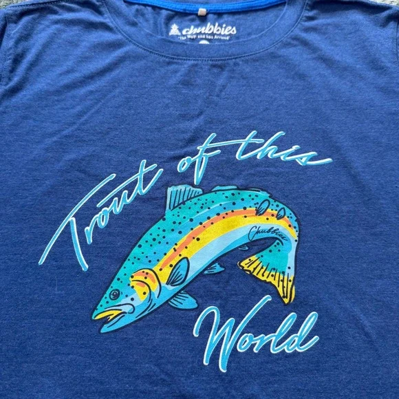 Chubbies Trout of this World Graphic T-Shirt Youth XL Blue Fishing Short Sleeve