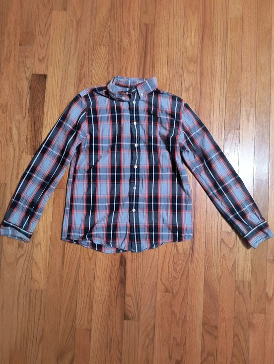 🔥 Bundle 2 For $7🔥 Wonder Nation Plaid Shirt, Boys XXL Youth 18,Orange/Blue