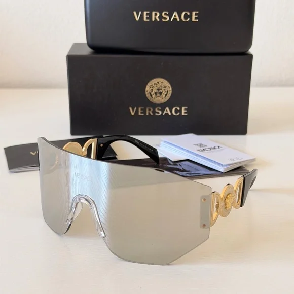 New, Versace Light Grey Mask Sunglasses VE2258 1002/6G, Authentic