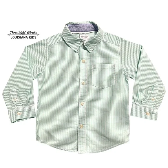 Carter's 24m Green Seersucker Striped Button Down Shirt