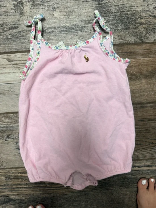 Polo by Ralph Lauren Pink Floral-Trim Tank Romper