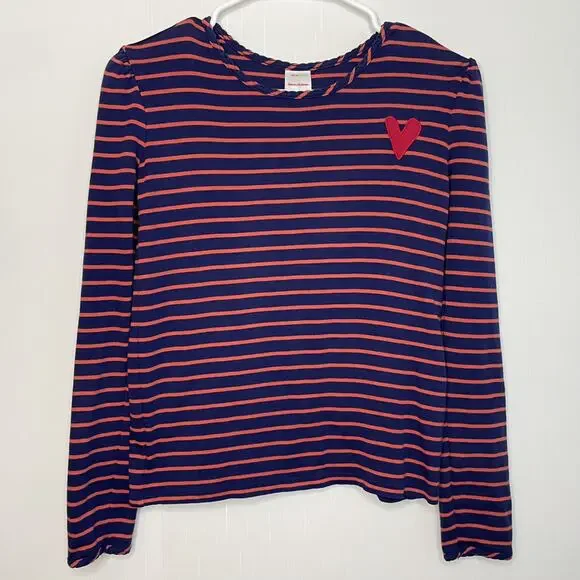 Hanna Andersson Striped Heart Long Sleeve Top Pima Cotton Size 12 150cm
