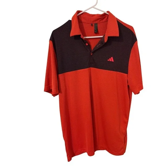 Adidas Mens Golf Polo Shirt Orange Black Dot Print Short Sleeve Performance