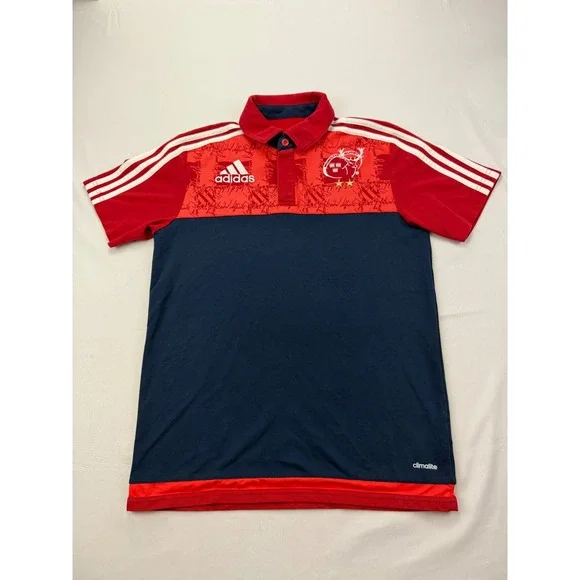 Adidas Munster Rugby Polo Mens Medium Blue‎ Red Climalite AO3892 Short Sleeve
