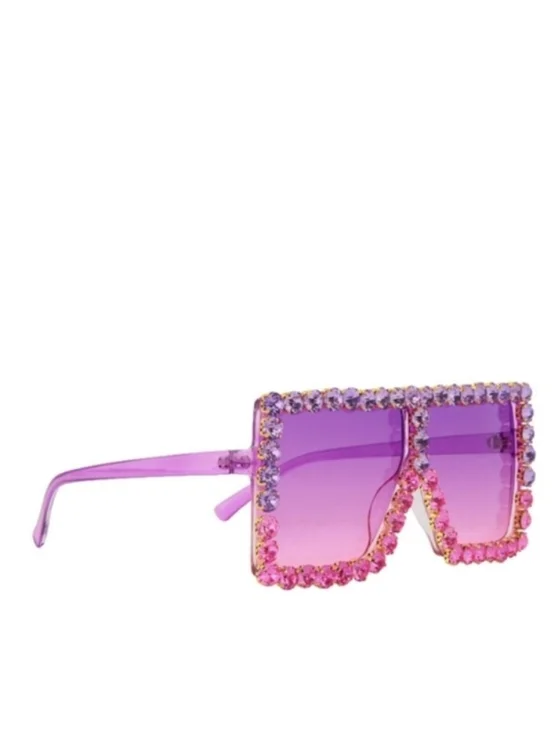 Unisex Pink Snd And Purple Crystal-Trim Square Sunglasses - Unbranded