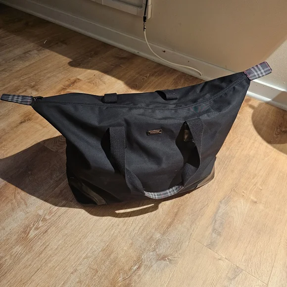 Burberry Black Duffel Bag with Plaid Accents