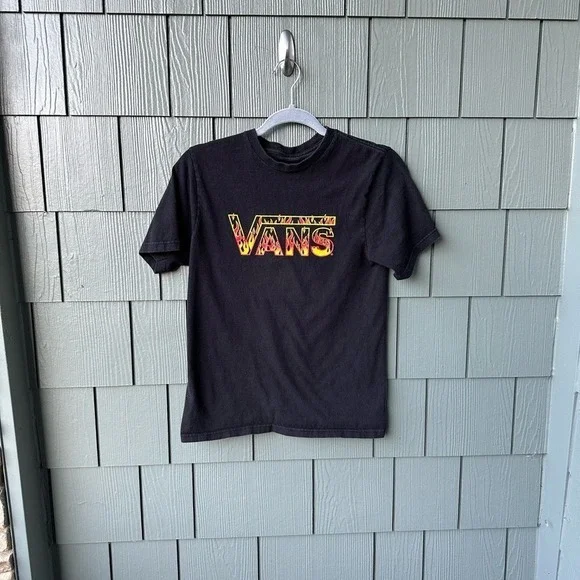 Vans Mens Black Flame Logo Graphic T-Shirt Short Sleeve Crewneck Tee