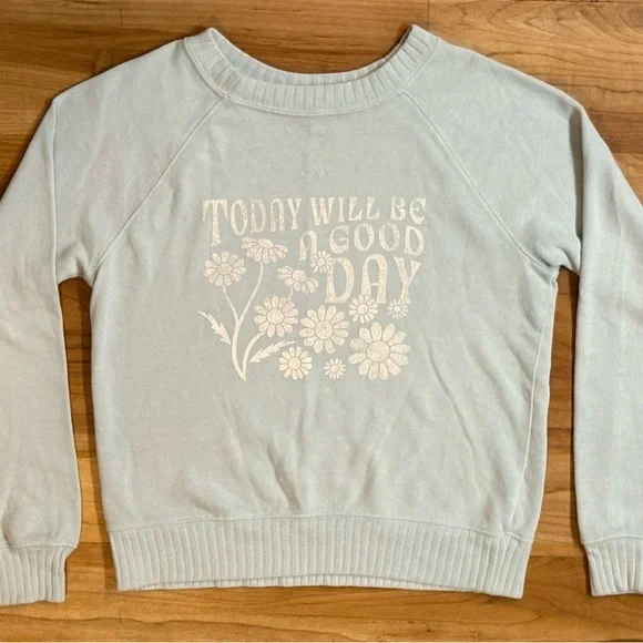 Girl’s Light Blue Graphic Sweatshirt, Daisies and Inspirational Quote, 10/12