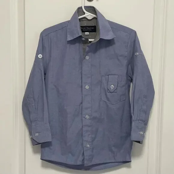 Bruno Magnani Blue Chambray Button Dress Shirt Size 4