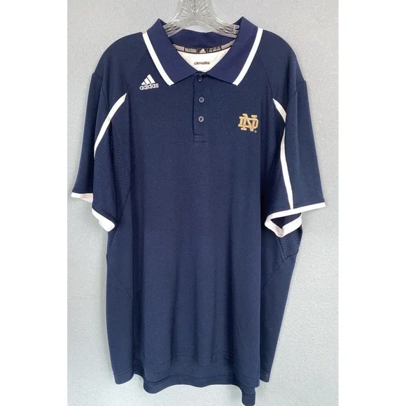 Adidas Notre Dame Mens XXL 2XL Climalite Navy Blue With White Golf Polo‎