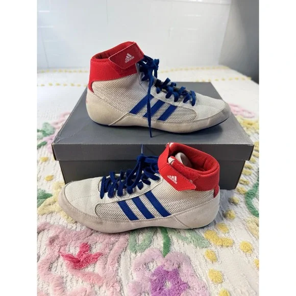 Adidas Combat Speed 5 Wrestling Shoes Mens 6.5 White Red Blue BD7129 High Top