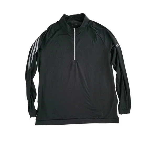 Adidas Mens XL Black 1/4 Zip Pullover 3-Stripe Long Sleeve Training Top