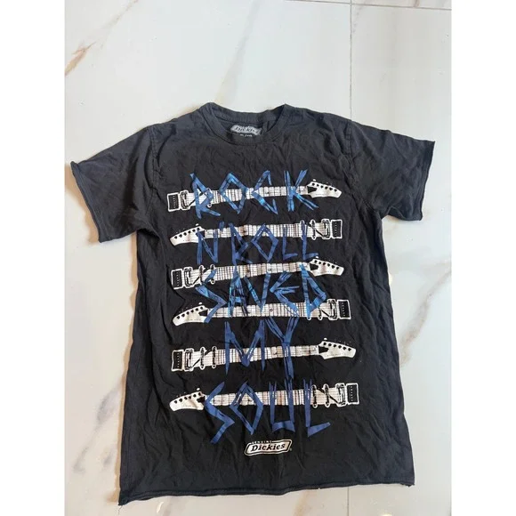 Dickies Rock N Roll Saved My Soul Graphic T-Shirt Black Boys XL 14-16 Guitar