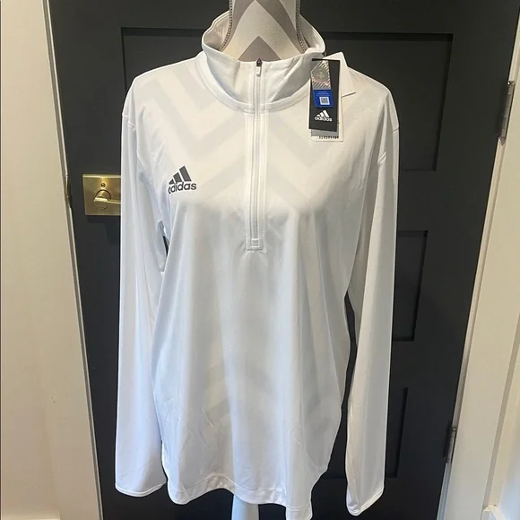 Adidas Athletic Sporty White Quarter Zip Long Sleeve Pull Over Size M
